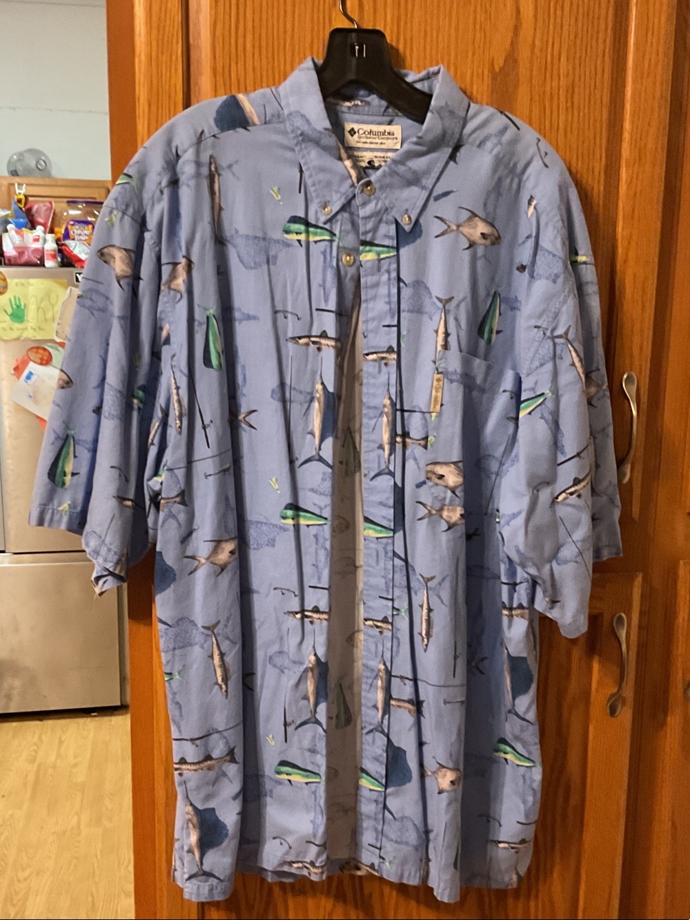 Columbia Sky Blue Fishing Print Short-Sleeve Button-Up size XL mens
